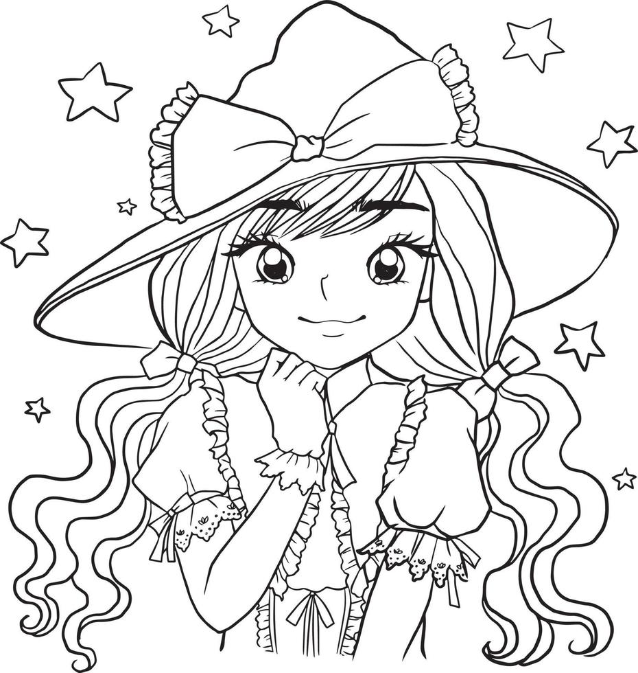 Livro de colorir para crianças planilha para desenhar com menina de anime  de desenho animado em vestido