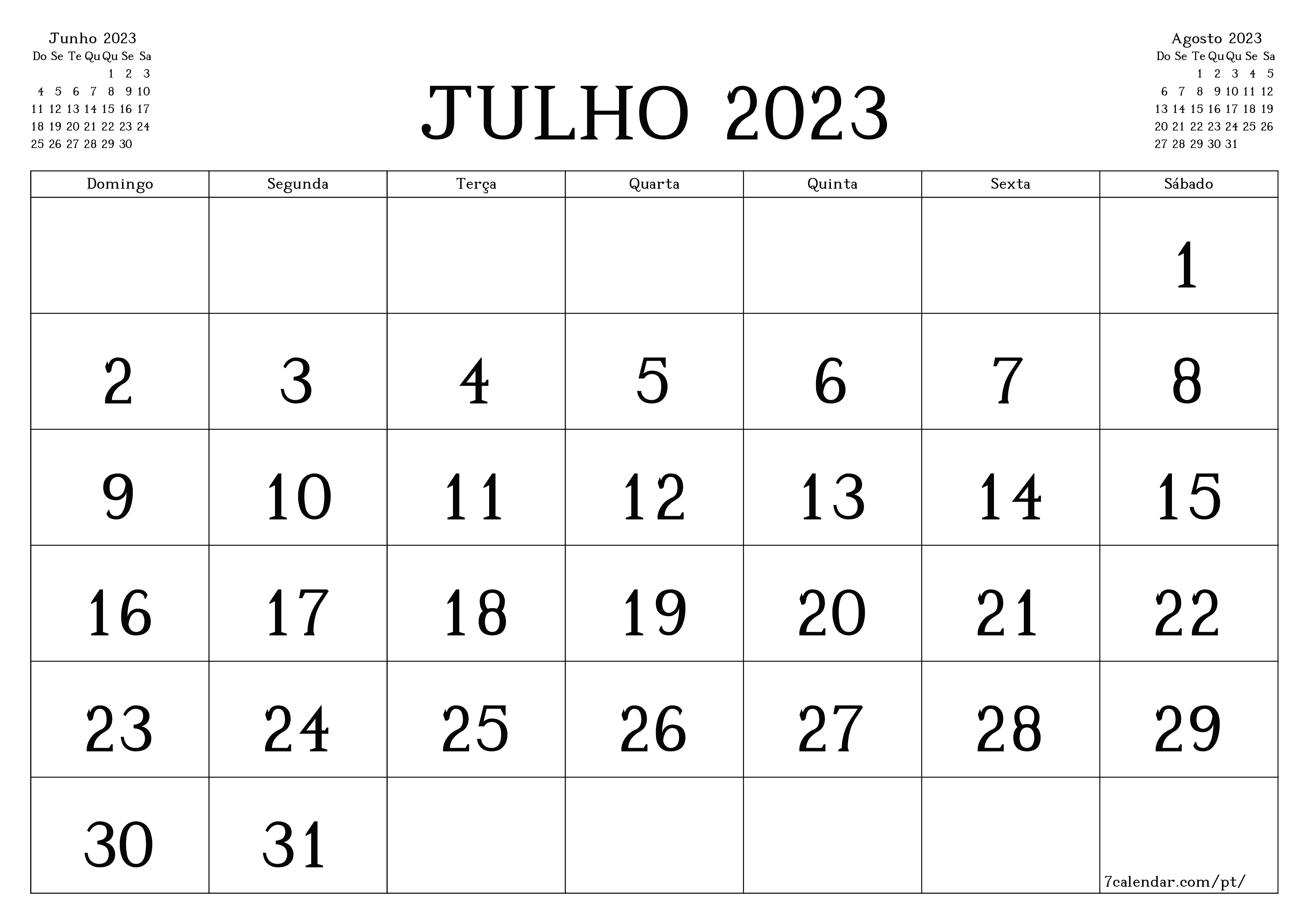 Calendário Julho 2023