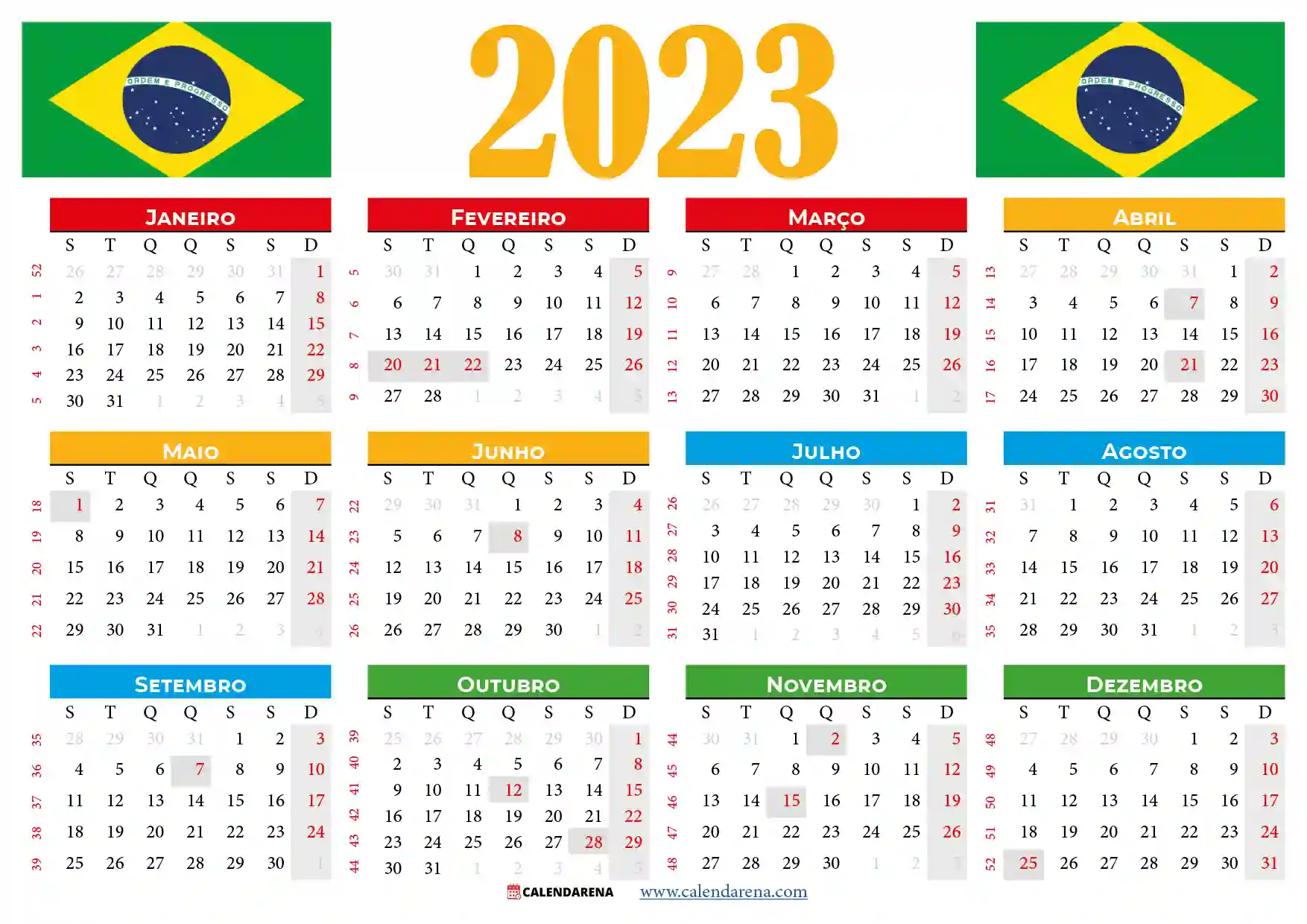 calendário 2023 com feriado