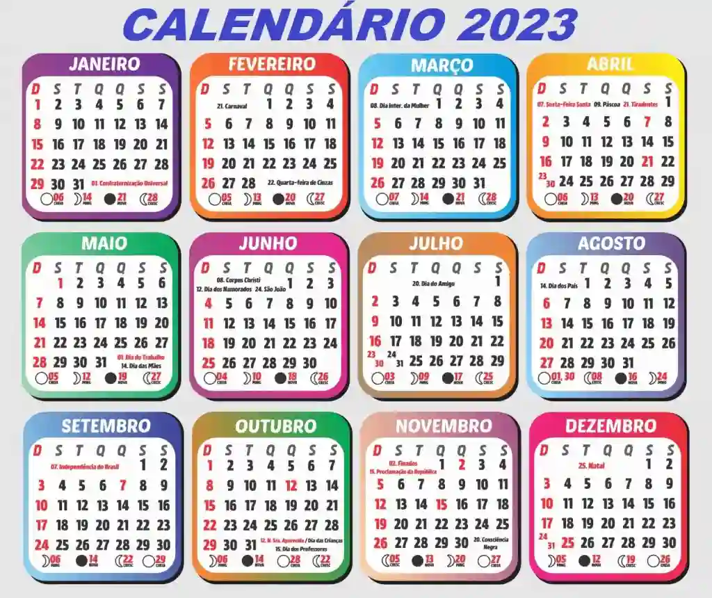 calendário com feriado 2023