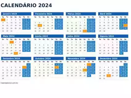Calendário com feriado 2024